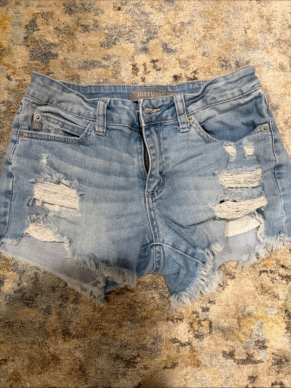 Just USA Light Wash Distressed Denim Cutoff Shorts